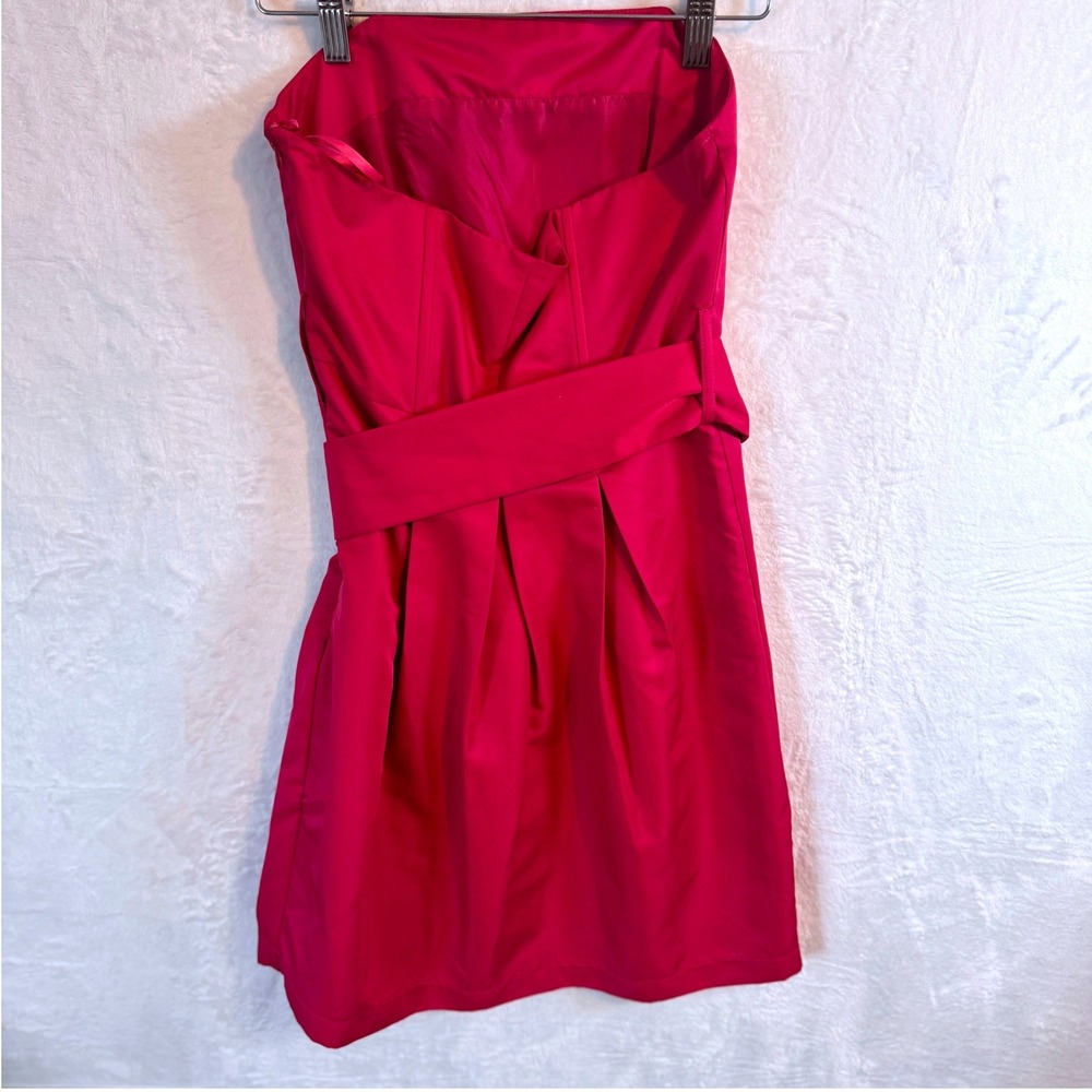 Hot Pink Strapless Bow Belt Fit Flare Dress Party Cocktail Valentine's Day SZ - Picture 2 of 2